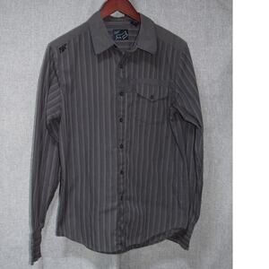 Fox Racing Gray Striped Button-Up Shirt M